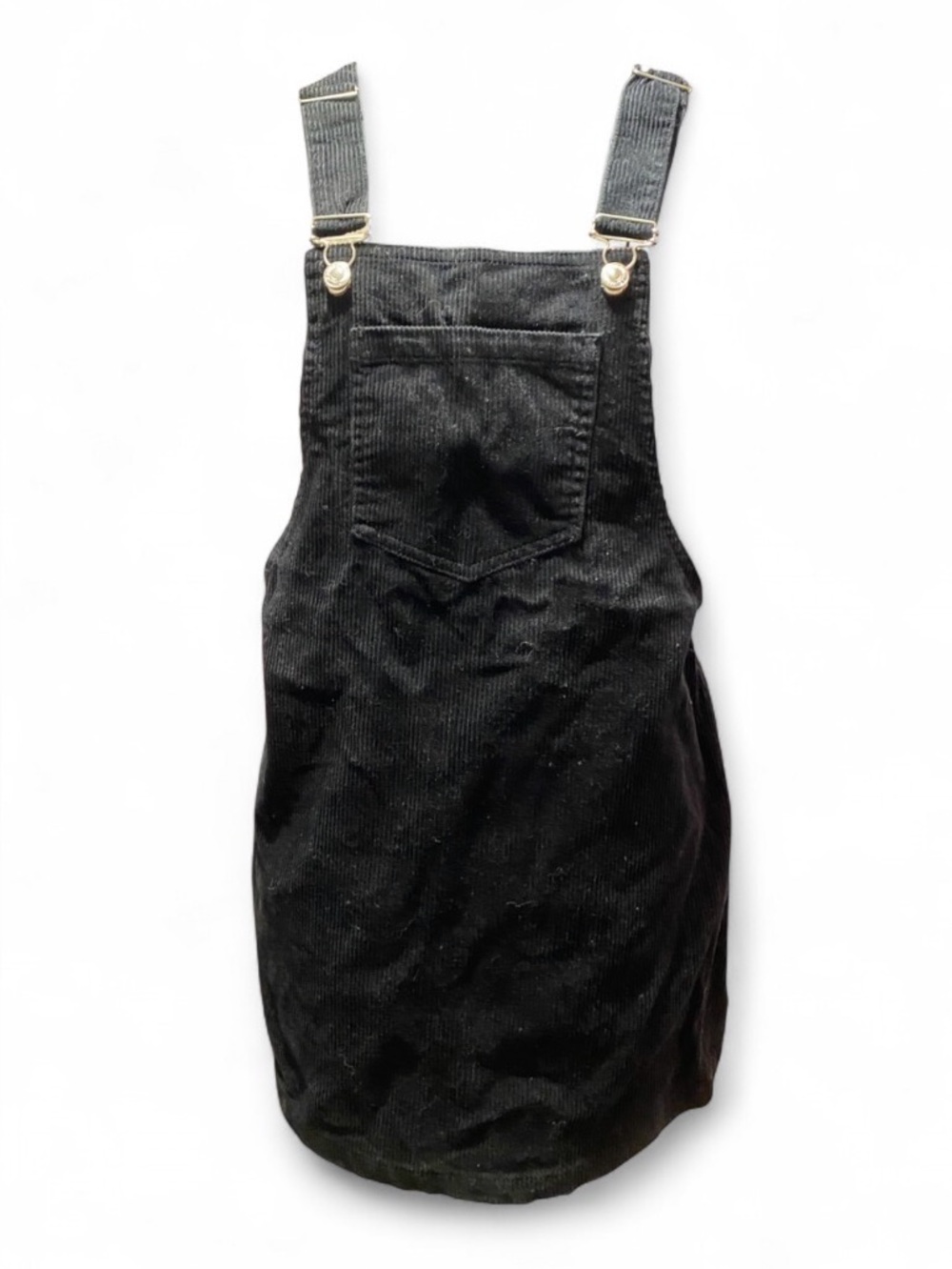Forever21 black corduroy mini dress overalls w/ adjustable straps, size small